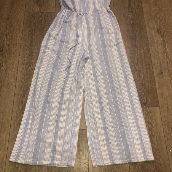 Lulus blue & white striped strapless jumpsuit summer beach vacation travel S - Picture 7 of 9